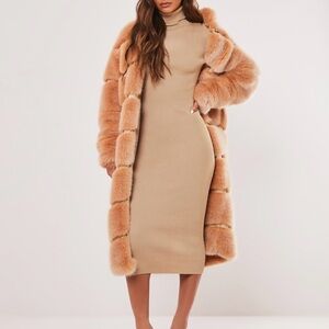 Missguided roll neck Tan Long Sleeve Turtleneck Dress